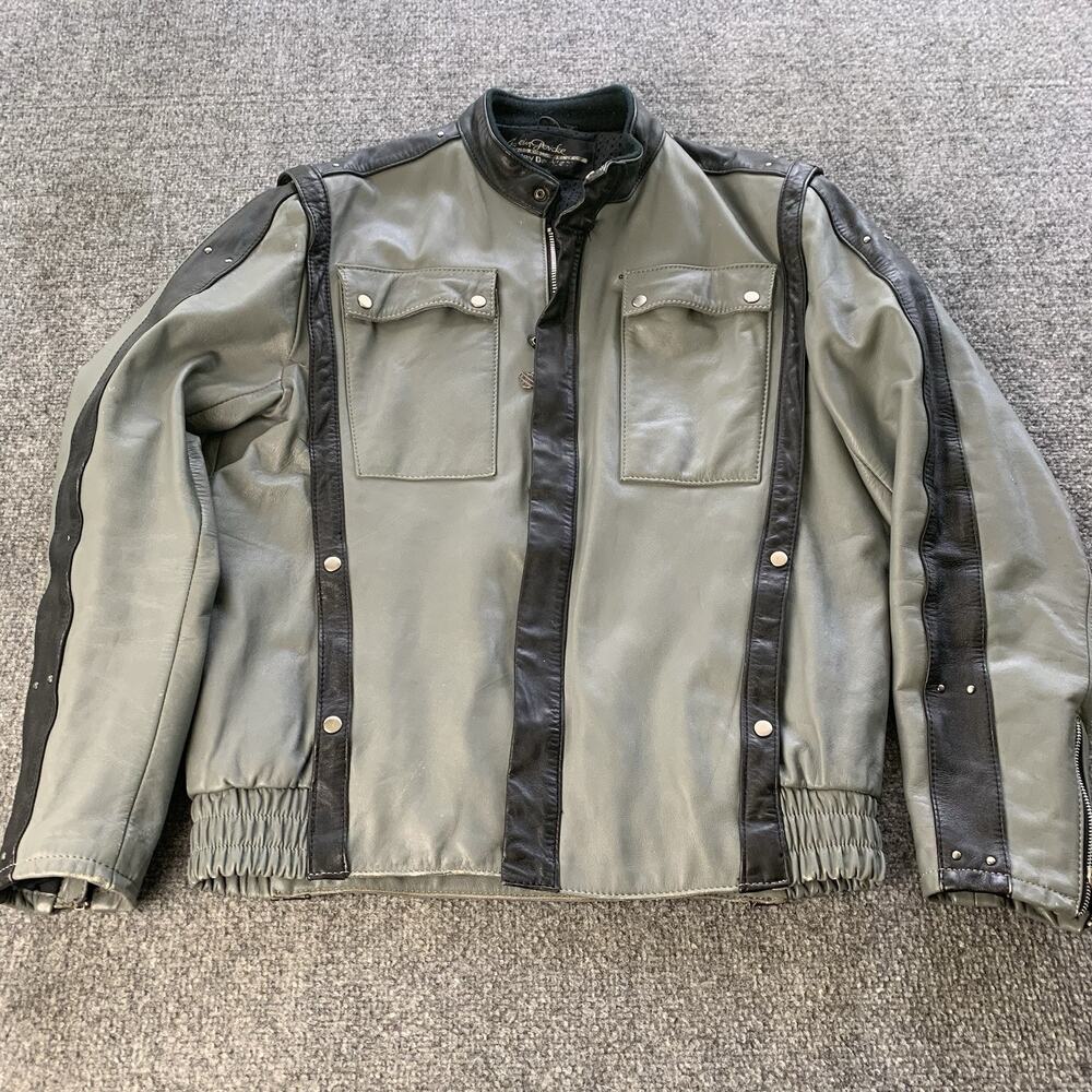 Hein Gericke Harley Davidson Leather Motorcycle Jacket Mesh Lined Gray Black 44
